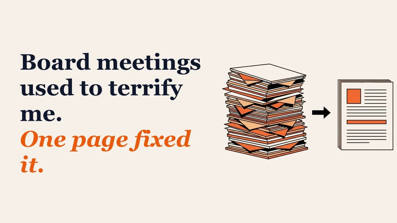 Illustration for: Board meetings used to terrify me. One page fixed it.