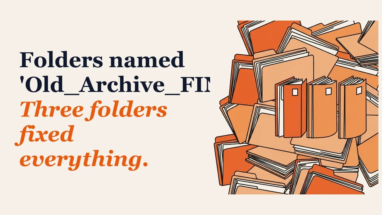 Illustration for: Folders named 'Old_Archive_FINAL_v2.' Three folders fixed everything.